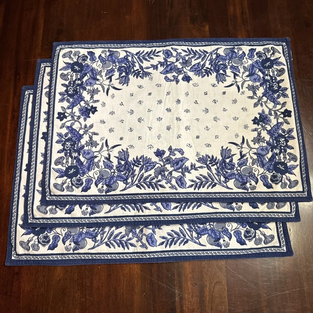 William Sonoma Placemats French Country Provence Set 3 Blue White Fabric AS IS